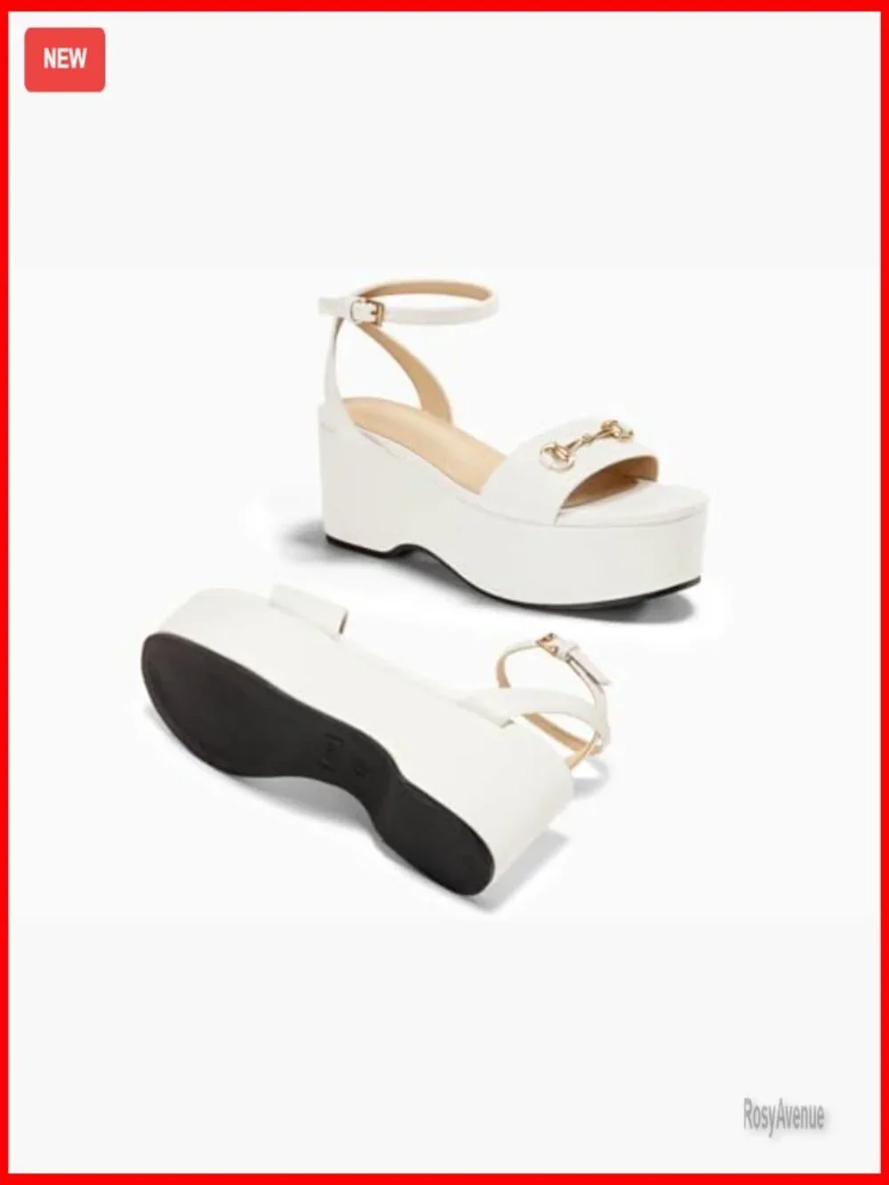 Women's Platform Wedge Sandals with Ankle Strap and Metal Buckle
